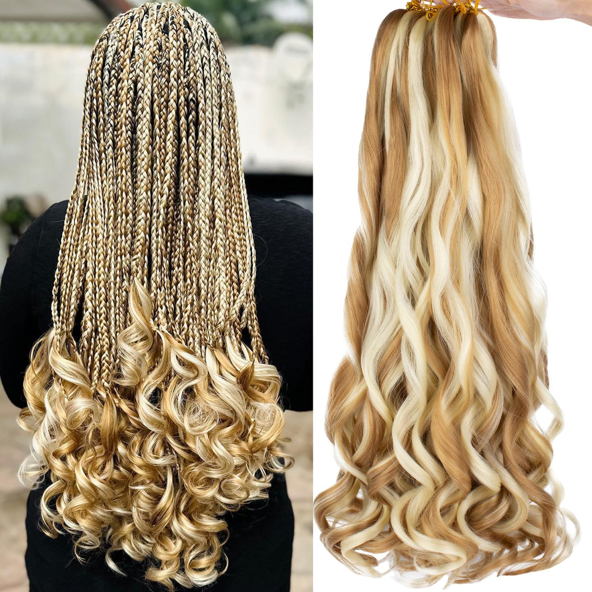 COOKOO 22 Inch 9 Packs French Curly Braiding Hair Mix Two Tone Loose Wave Crochet Braids Hair for Box Braids Pre Stretched Braiding Hair EZ Braids Synthetic Hair Extentions for Black Woman 27M613#