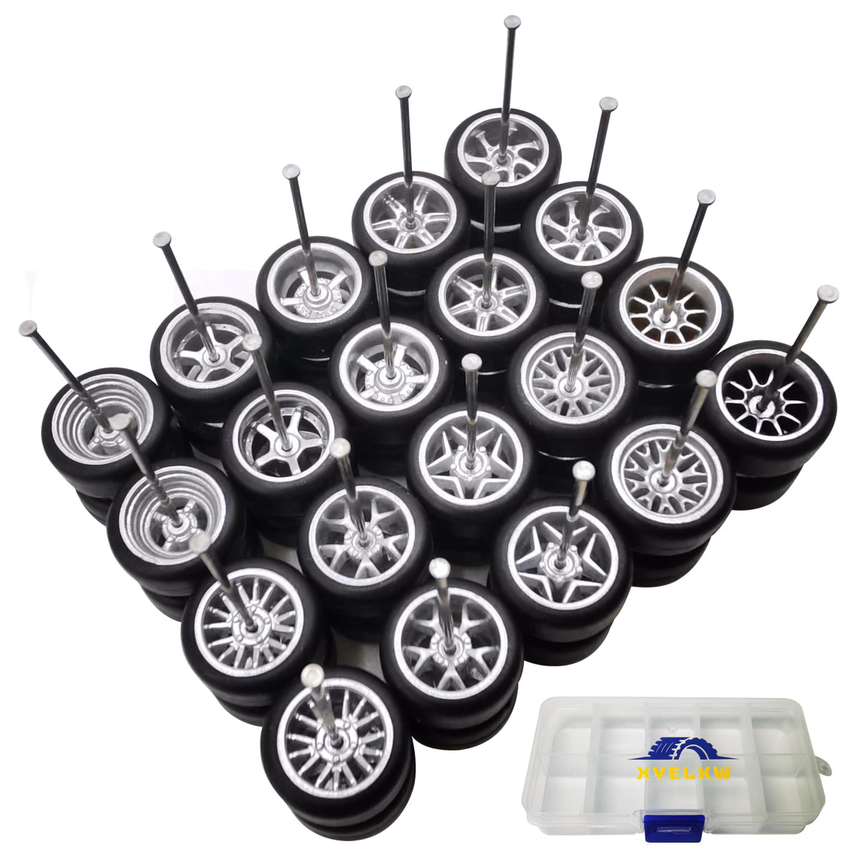 1/64 Wheels and Tires Set, 10-Pack 1 64 Scale Wheels with 10 for 1/64 Diecast Cars Upgraded and Modified Rubber Tires(Diameter 0.43in/11mm) (Silver)