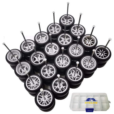 1/64 Wheels and Tires Set, 10-Pack 1 64 Scale Wheels with 10 for 1/64 Diecast Cars Upgraded and Modified Rubber Tires(Diameter 0.43in/11mm) (Silver)