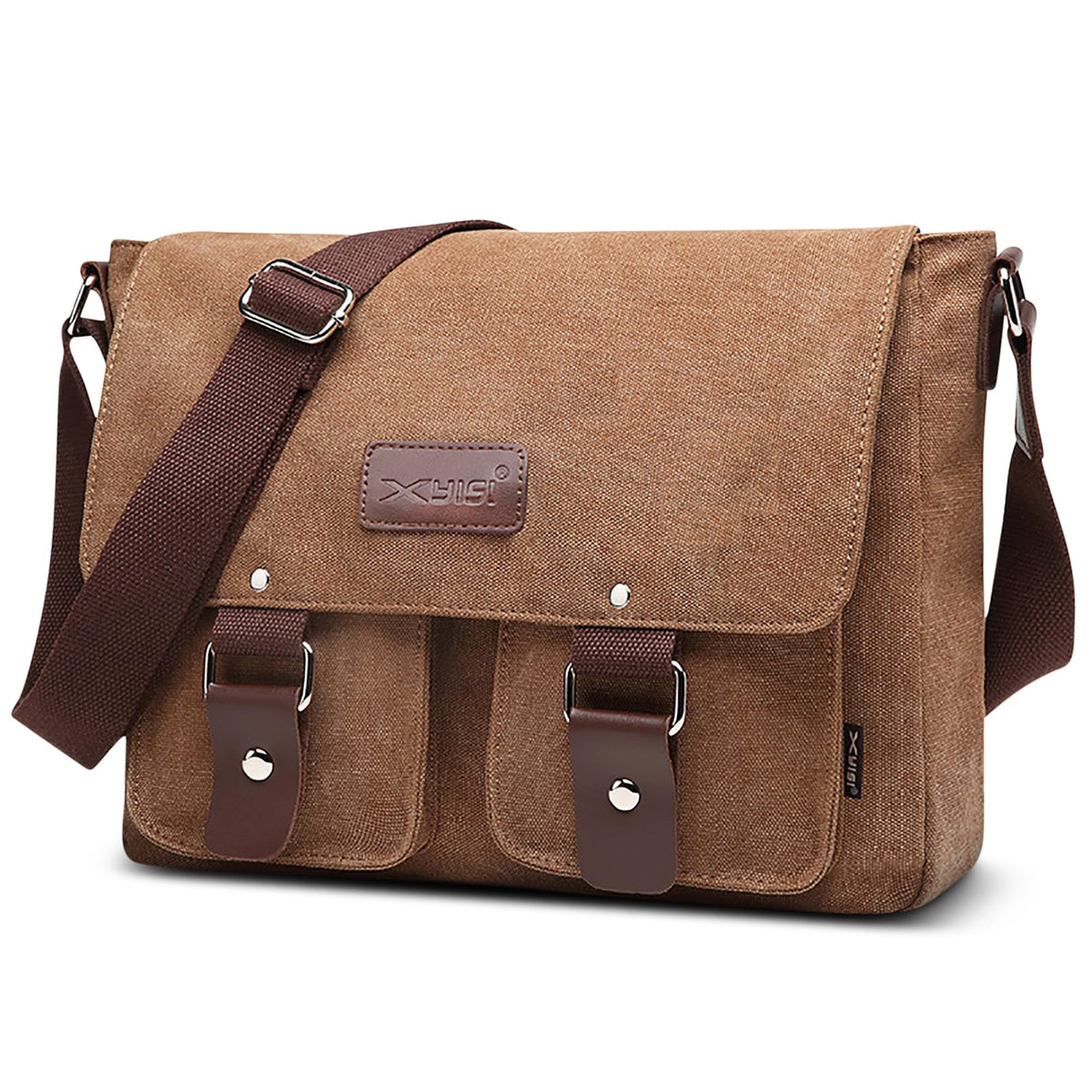 POSSOBAG Mens Shoulder Bag Vintage Messenger Bags 13.3 inch Laptop Bag for Work Large Capacity Pocket Satchel Bag College Travel Casual Business Daily Men Canvas Cross-body Sling Bag Brown