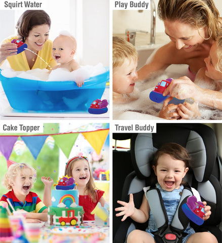 DolliBu Airboat Bath Buddy Squirter - Floating Airboat Rubber Bath Toy, Fun Water Squirting Bathtime Play for Toddlers, Cute Watercraft Vehicle Toy for The Bathtub, Beach, & Pool for Girls & Boys