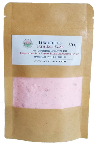 ATTIS Luxurious Bath Salt Soak with Lavender Essential Oil, Pink Himalayan Salt, Magnesium Flakes, Epsom Salt | Vegan | Hand made | Relaxing | Refreshing | Calming | Rejuvenating | (30g)