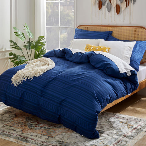 Sonive Microfiber Duvet Cover Set, Fitted Sheet 135 x 200 cm, Pillow Cover 80 x 80 cm x 1, Royal Blue Calvin Stripe