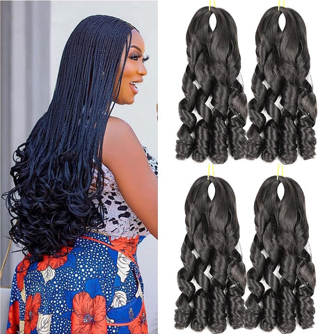 WoWCFyyds French Curl Braiding Hair 20 Inches Loose Wave Crochet Braids Hair 4 Packs Large Wavy French Curl Bouncy Braiding Hair Curly Synthetic Hair Extensions (150 g/Packs .1B)
