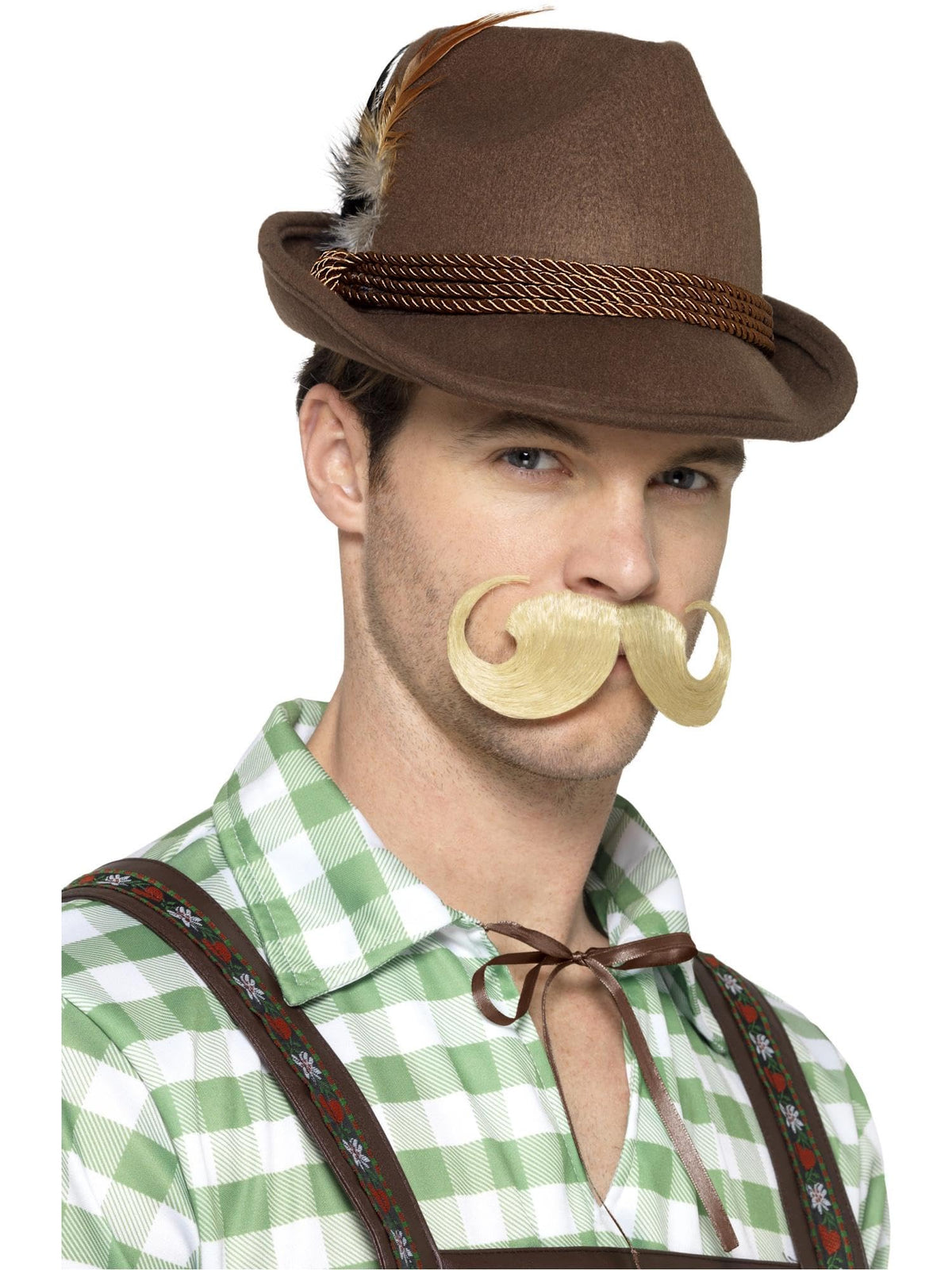Smiffys Deluxe Bavarian Trenker Hat, Brown with Feathers & Elastic Inner Rim, Oktoberfest Fancy Dress, Adult Dress Up Hats
