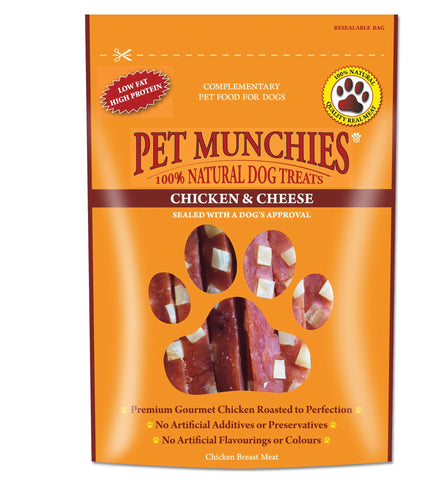 Pet Munchies Chicken and Cheese Dog Treats, Premium Dog Chews with Natural Real Meat, Low in Fat and High in Protein 100g (Pack of 8)