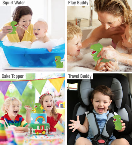 DolliBu Dinosaur T-Rex Bath Buddy Squirter - Floating Green T-Rex Rubber Bath Toy, Fun Water Squirting Bathtime Play for Toddlers Cute Dinosaur Toy for The Bathtub, Beach & Pool for Boys and Girls
