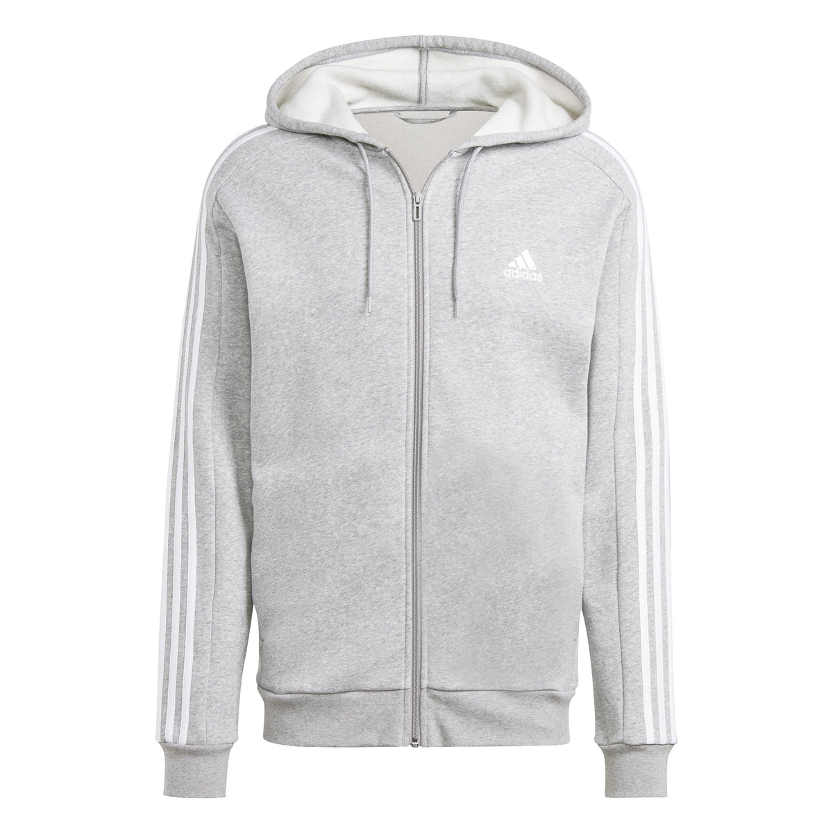 adidas Men's Essentials Fleece 3-Stripes Full-Zip Hoodie, Light Grey, XS