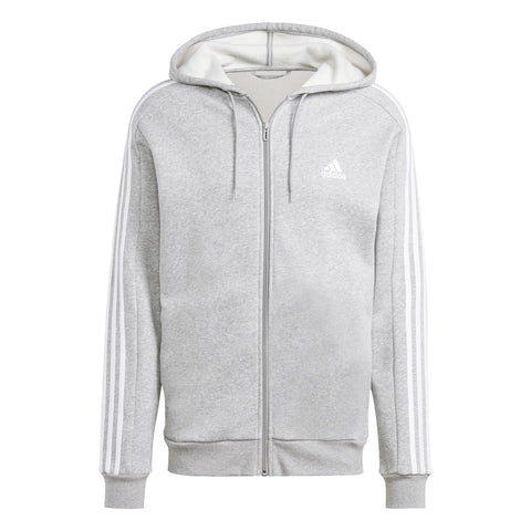 adidas Men's Essentials Fleece 3-Stripes Full-Zip Hoodie, Light Grey, XS