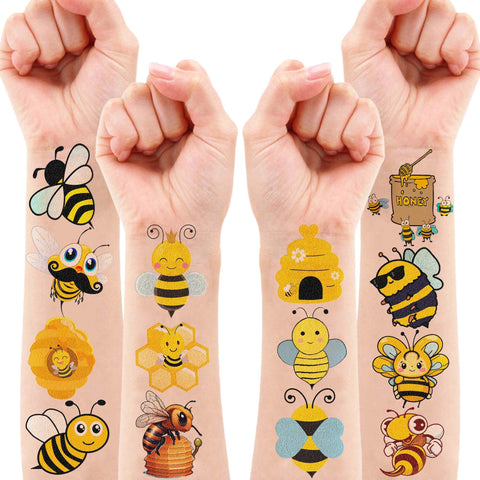 Bumble Bee Temporary Tattoo StickerS for Kids 82 PCS Honey Bee One Themed Birthday Party Decorations Favors Supplies Gifts Boys Girls Baby Shower Adult Cute Tattoo School Prizes Reward Christmas