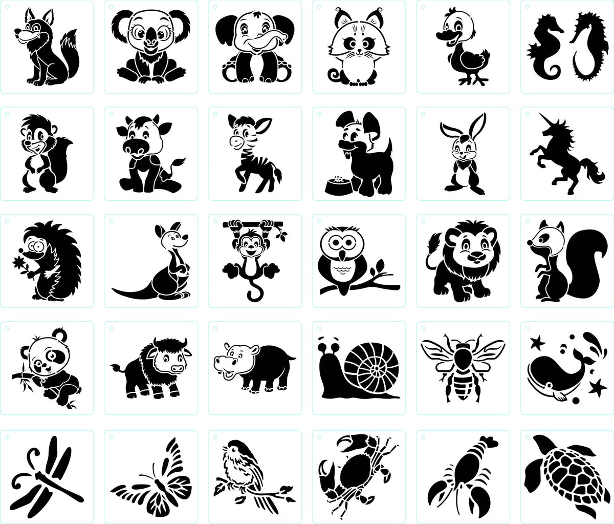 30 Pcs Animal Stencil?Small Animal Drawing Stencils?Reusable Cartoon Template?Elephant Horse Monkey Butterfly Stencil for Painting?DIY Crafts Stencils