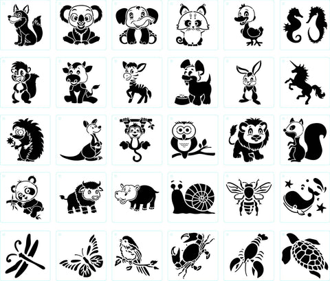 30 Pcs Animal Stencil?Small Animal Drawing Stencils?Reusable Cartoon Template?Elephant Horse Monkey Butterfly Stencil for Painting?DIY Crafts Stencils