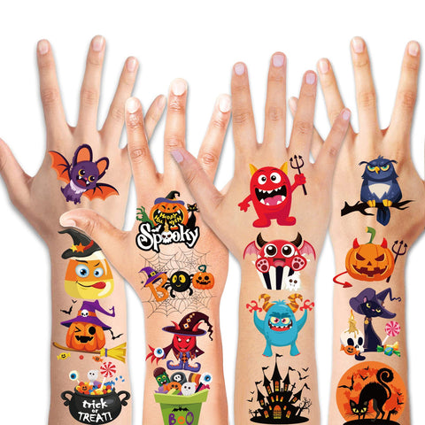 HOWAF Halloween Temporary Tattoos for Kids, 96 Pieces Halloween Fake Tattoos Pumpkin Bat Spider Patterns for Halloween Party Favor & Goody Bags Fillers, Waterproof Body Tattoos for Boys and Girls Decoration Supplies