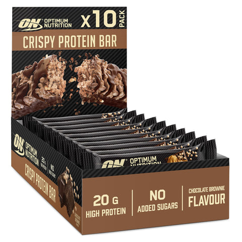 Optimum Nutrition Crispy Protein Bars, no added sugars, Workout Snack for Men and Women, Chocolate Brownie Flavor, 10 x 65g