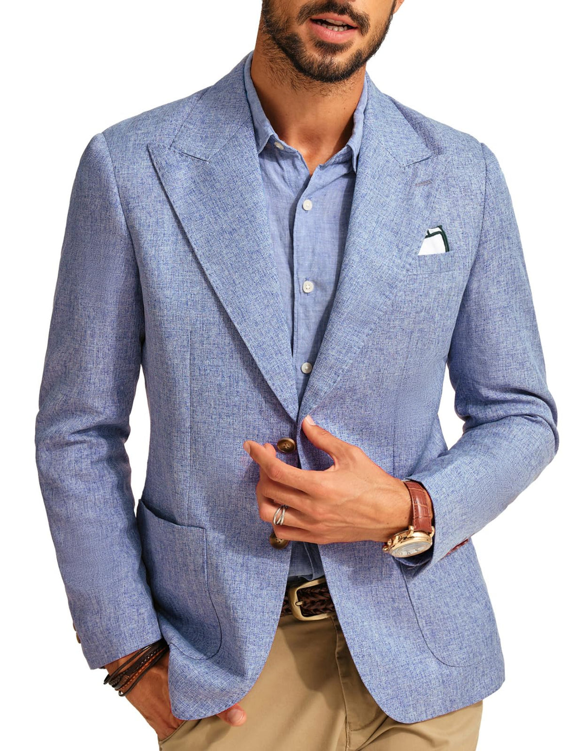 PJ PAUL JONES Men's Sporty Regular Fit 2 Buttons Casual Blazer Business Suit Jacket, blue grey, XL