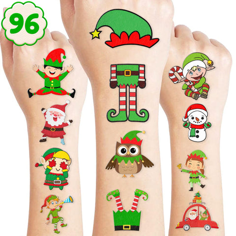 Elf Temporary Tattoos for Kids Christmas Funny Themed Birthday Party Decorations, Favors, and Gifts Super Cute Noel Santa Fake 93PCS Tattoos Stickers for Boys, Girls, School Rewards