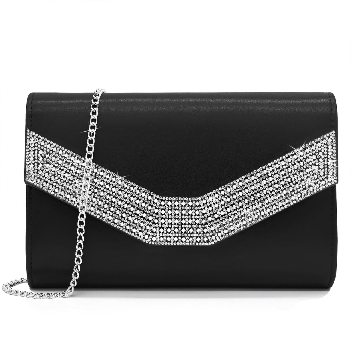 Milisente Women's Evening Handbags Rhinestone Clutches And Evening Bags For Party And Weddiing(PU Black-R)