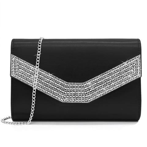 Milisente Women's Evening Handbags Rhinestone Clutches And Evening Bags For Party And Weddiing(PU Black-R)