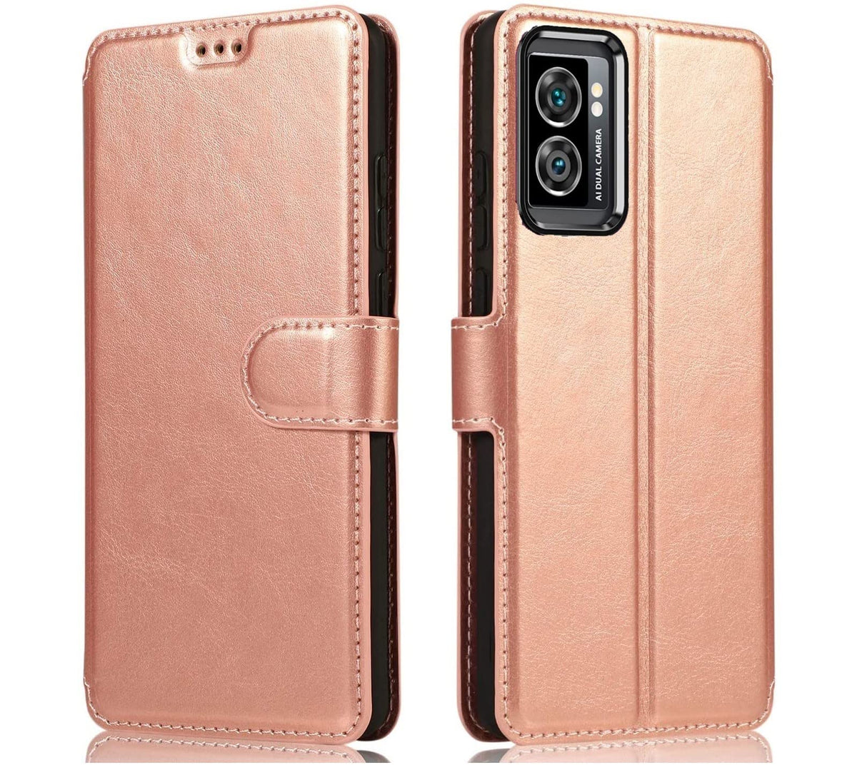 NWNK13 For Oppo A57 / A77 / A57S Case Leather Wallet Book Flip Stand View Phone Cover with Card Holder Slots Compatible with Oppo A77S (Rose Gold)