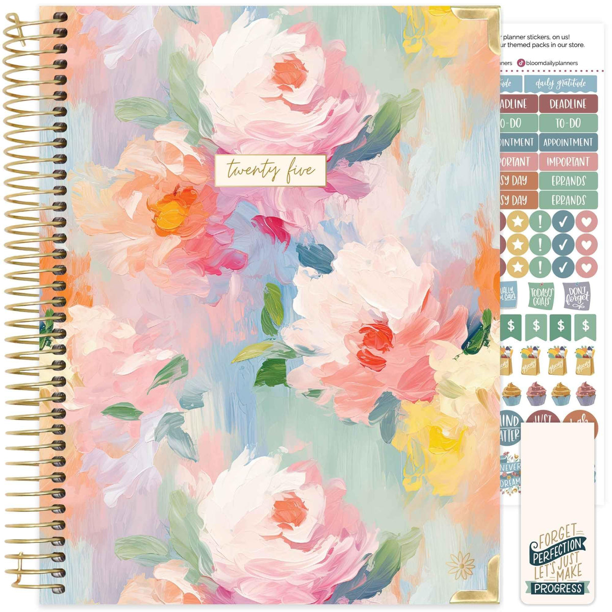 bloom daily planners HARDCOVER 2025 (8.5" x 11") Calendar Year Day Planner (January 2025 - December 2025) - Passion/Goal Organizer - Monthly & Weekly Inspirational Agenda Book - Painted Peonies