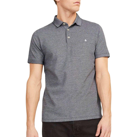 JACK & JONES Men's Fitted Polo Tee JJEPAULOS Plain Summer Shirt Collar Short Sleeve Classic Pique Cotton, Colours:Anthracite, Size:XS