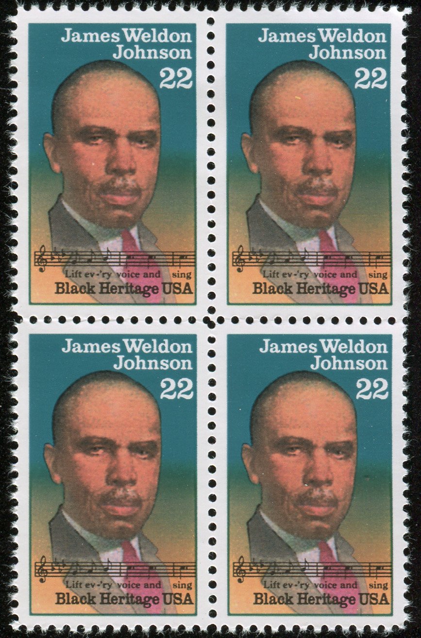 JAMES WELDON JOHNSON ~ BLACK HERITAGE ~ BLACK HISTORY ~ EARLY CIVIL RIGHTS ACTIVIST ~ NAACP #2371 Block of 4 x 22Ãƒâ€šÃ‚Â¢ US Postage Stamps
