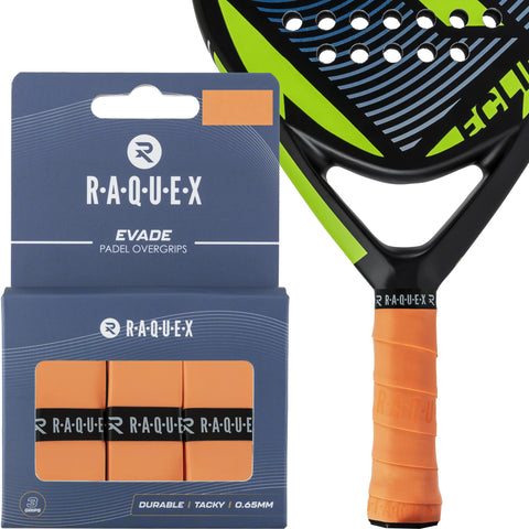 Raquex Evade Padel Racket Overgrip Tape - 10 Colours - 3 Pack Padel Ball Overgrip Tape, 0.65mm Thickness - Absorbent, Slightly Tacky Anti Slip Over Grip for Padel or Pickleball Racquets (Orange)