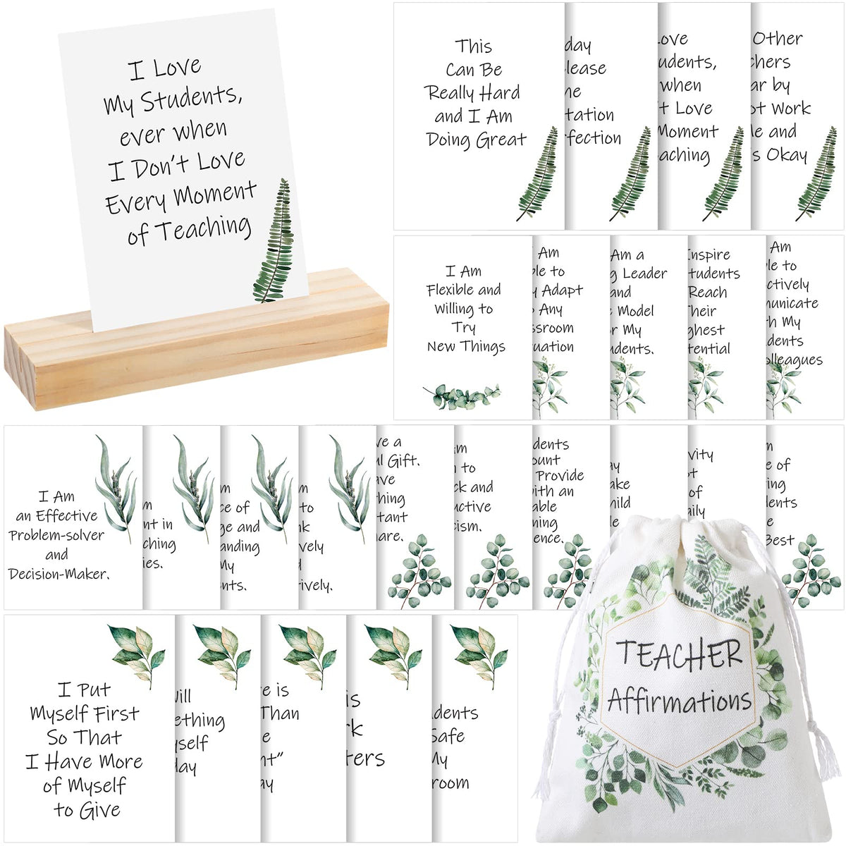 Teacher Affirmation Cards, Teacher Appreciation Gifts, Good for New Teacher Gifts, 49 Positive Affirmations Cards with Wood Holder, Best Teachers Day Gifts, Birthday Gifts for Teachers