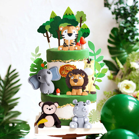 JeVenis Safari Animals Cake Decoration Elephant Cake Decoration Jungle Animals Cake Decoration Wild One Cake Decoration Palm Leaves Cake Decoration Giraffe Cake Decoration
