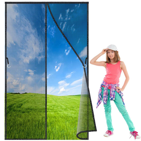Magnetic Screen Door Mesh Curtain 130x235 cm, Mosquito Fly Net French Balcony Doors Netting Garage Folding Protector Dog Door for Sliding Kit Door Black New-Version