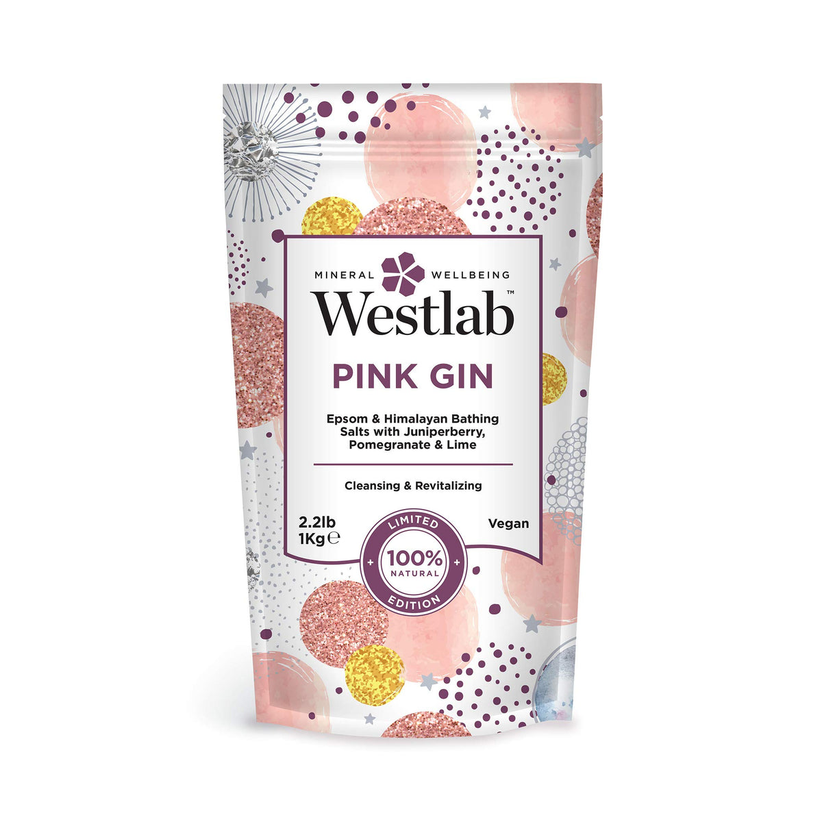Westlab Pink Gin Epsom & Himalayan Mineral Bath Salt with Juniper Berry, Pomegranate & Lime 1Kg