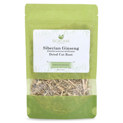 Biokoma Pure and Natural Siberian Ginseng Dried Cut Root 50g (1.76oz) in Resealable Moisture Proof Pouch - Herbal Tea, No Additives, No Preservatives, Kosher