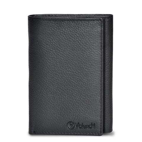 Leather Trifold Wallet For Men - RFID Blocking - 6 Card Slots, 2 Note Compartments & 1 ID Window - Minimalist Design, Slim Wallet - Premium, Fashionable Gifts for Him - Father's Day (Black Pebble)
