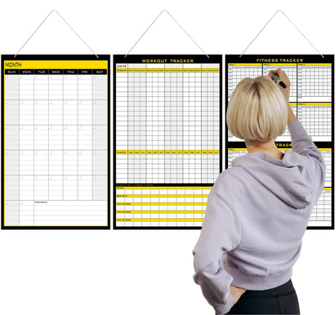 Workout Calendar Dry Erase Poster,Hanging Laminated Weight Loss Goal Tracker Board For Wall,Fitness Tracking Workout Calendars For Home Gym On The Wall,Exercise Yoga Cardio Tracker Chart 18"X24" 3PCS
