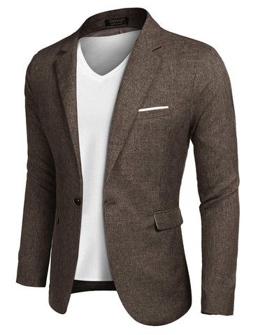 COOFANDY Mens Blazers and Sport Coats Casual Slim Fit One Button Suit Jacket Single Breasted Blazer (Brown XXL)