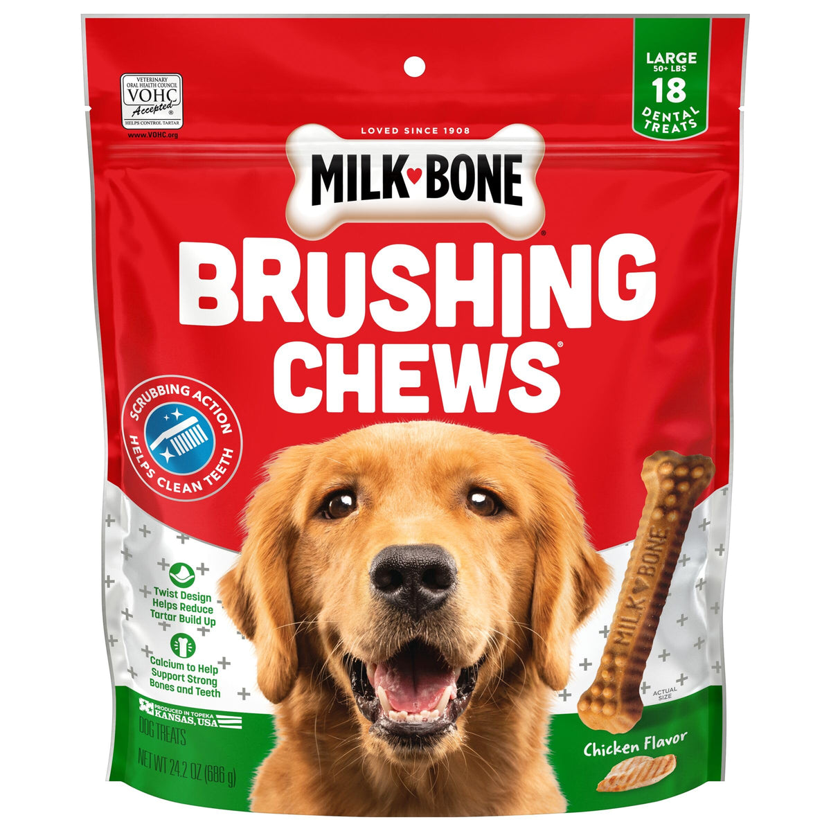 Milk-Bone Original Brushing Chews 18 Large Daily Dental Dog Treats