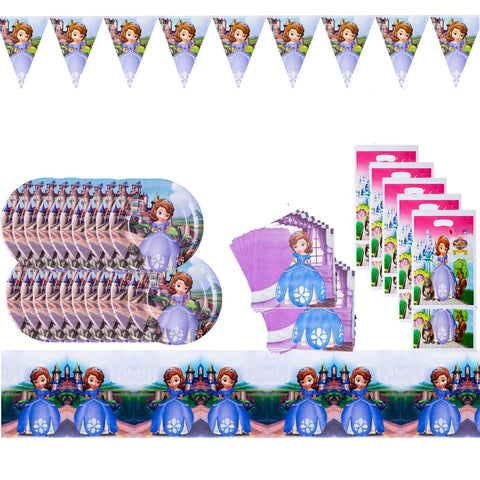 Sofia The First Party Birthday Supplies,Sofia Princess Theme Party Tableware with Pennant, Tablecloth, Gift bags,20 Disposable 7" Paper Plates with Napkins for Kids Birthday Party Decorations