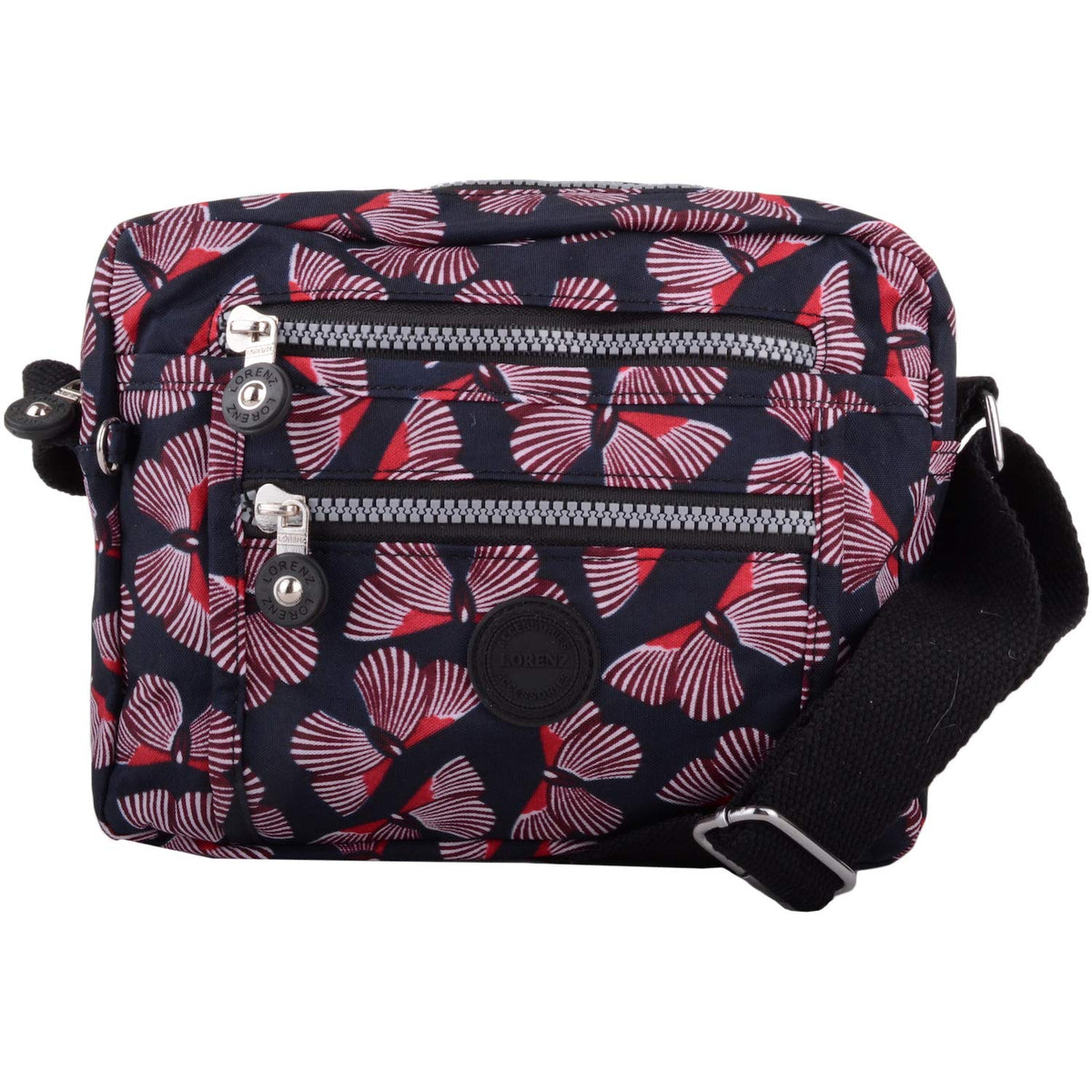 Womens Handy Practical Lightweight Patterned Cross Body/Shoulder Bag - Burgundy Butterfly