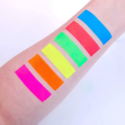 UV Glow Neon Face and Body Paint Set of 6 Tubes - Fluorescent - Brightest glow under UV!