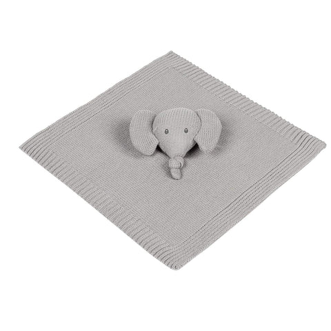 Nattou Comforter Doudou with Ties, 30 x 30 cm, Cuddly Companion, Snuggle Blankie, Machine Washable, PETA-Approved Vegan, Cotton Knitted Material, Grey Tembo Elephant