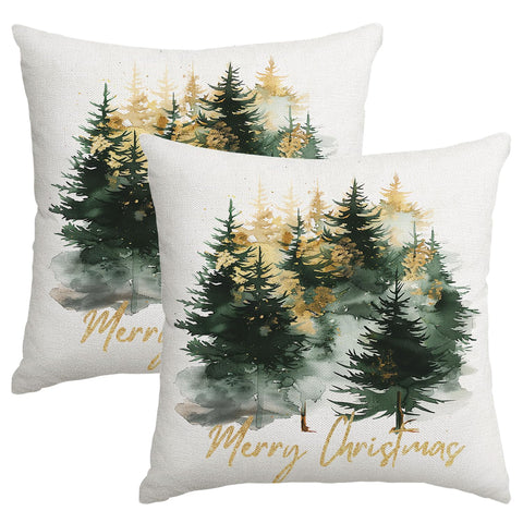 Miaikoe Christmas Cushion Covers 45x45 cm Set of 2 Black Gold Merry Christmas Xmas Tree Rustic Decorative Throw Pillows Covers Winter Holiday Decor for Couch Sofa