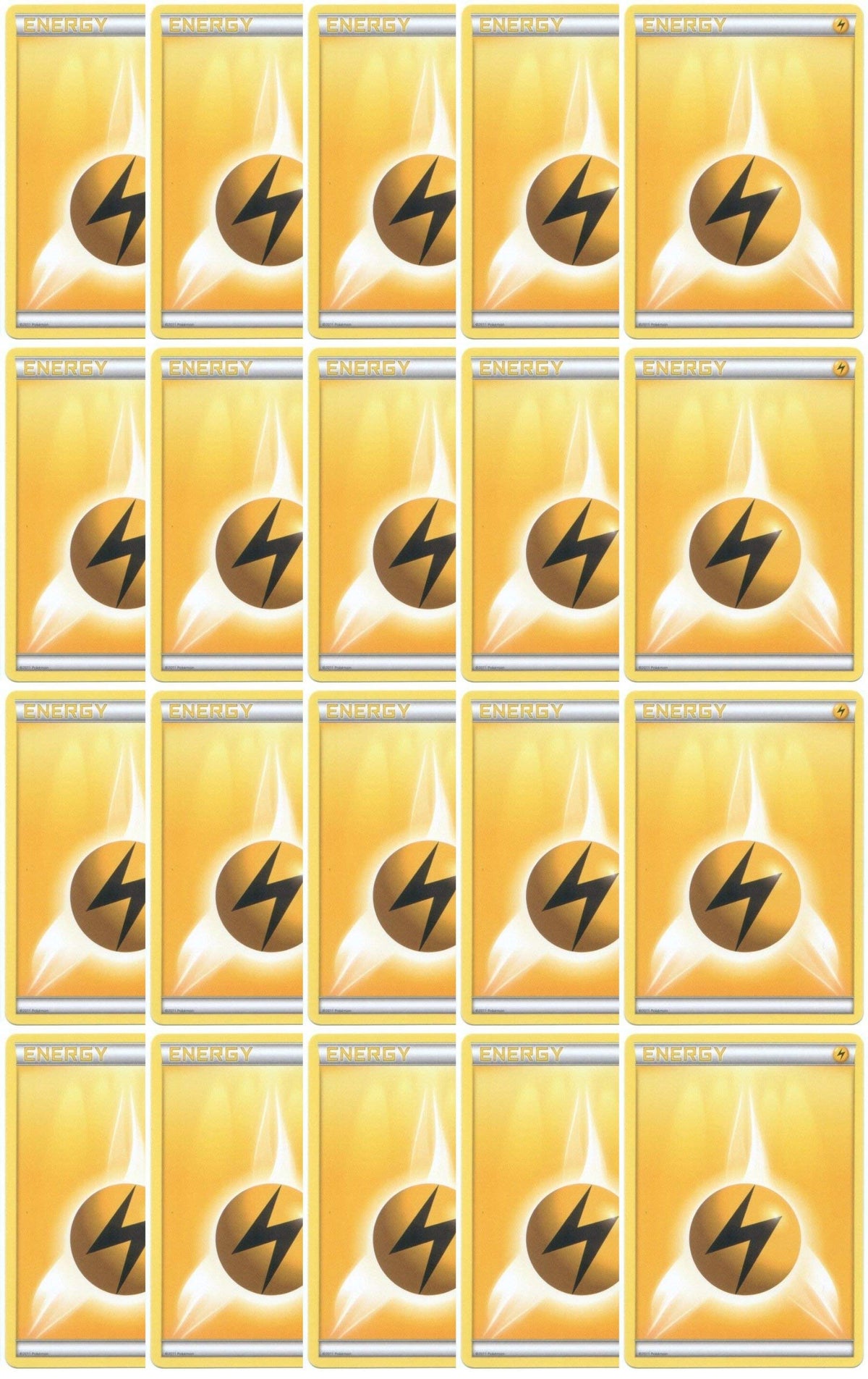 20 Basic Lightning Energy Pokemon Cards (XY/Black and White Series Design, Unnumbered) [Yellow/Electric-Type]