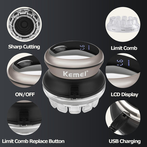 KEMEI Hair Clipper for Men,Circular Cordless Hair Trimmer, Self-Haircut Kit, Rechargeable LED Display