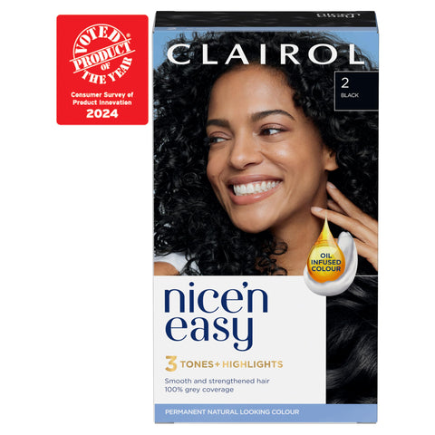 Clairol Nice'n Easy Crème Permanent Hair Dye, 2 Black, 240g