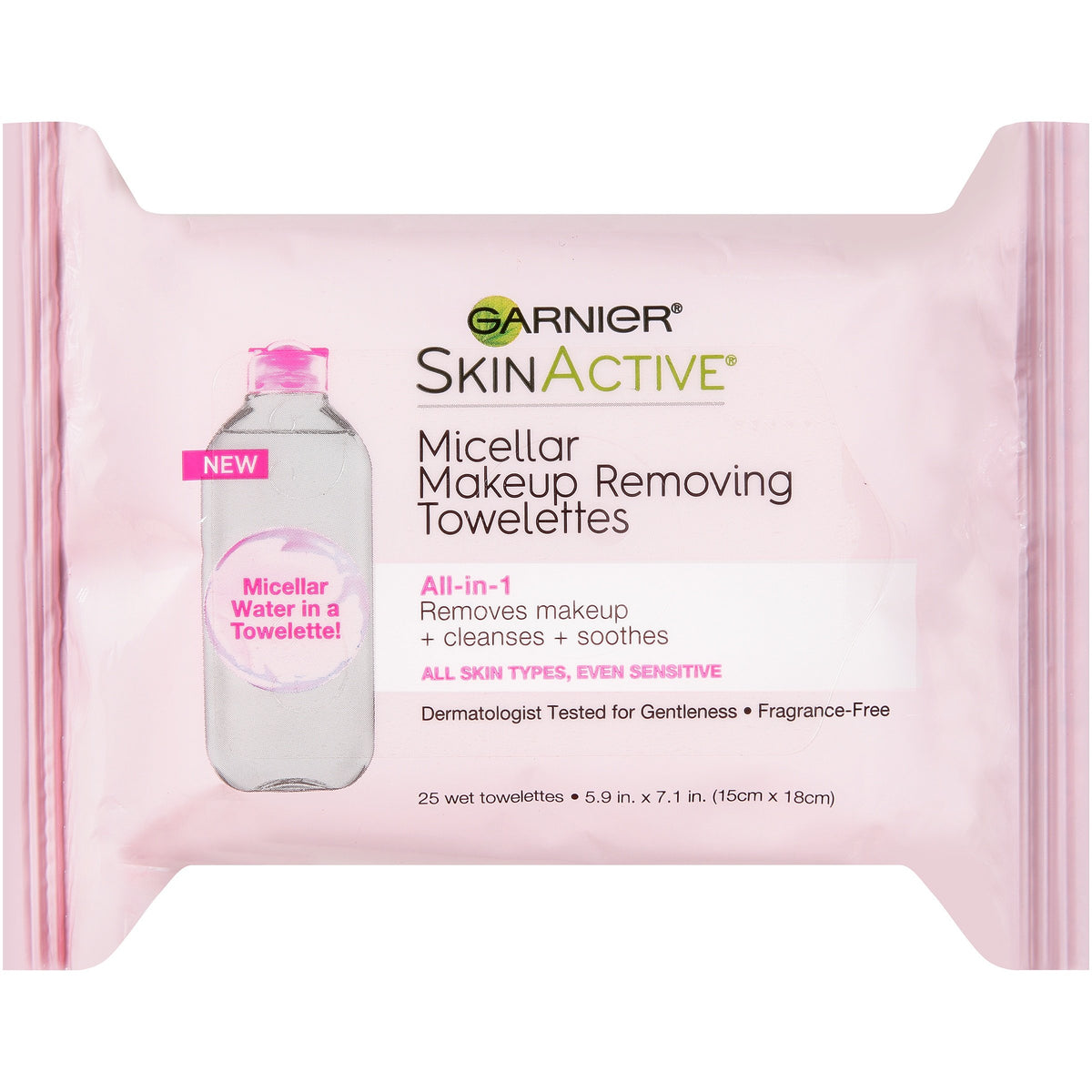 Garnier SkinActive Micellar Facial Cleanser & Makeup Remover Wipes, Gentle for All Skin Types (25 Wipes), 1 Count (Packaging May Vary)