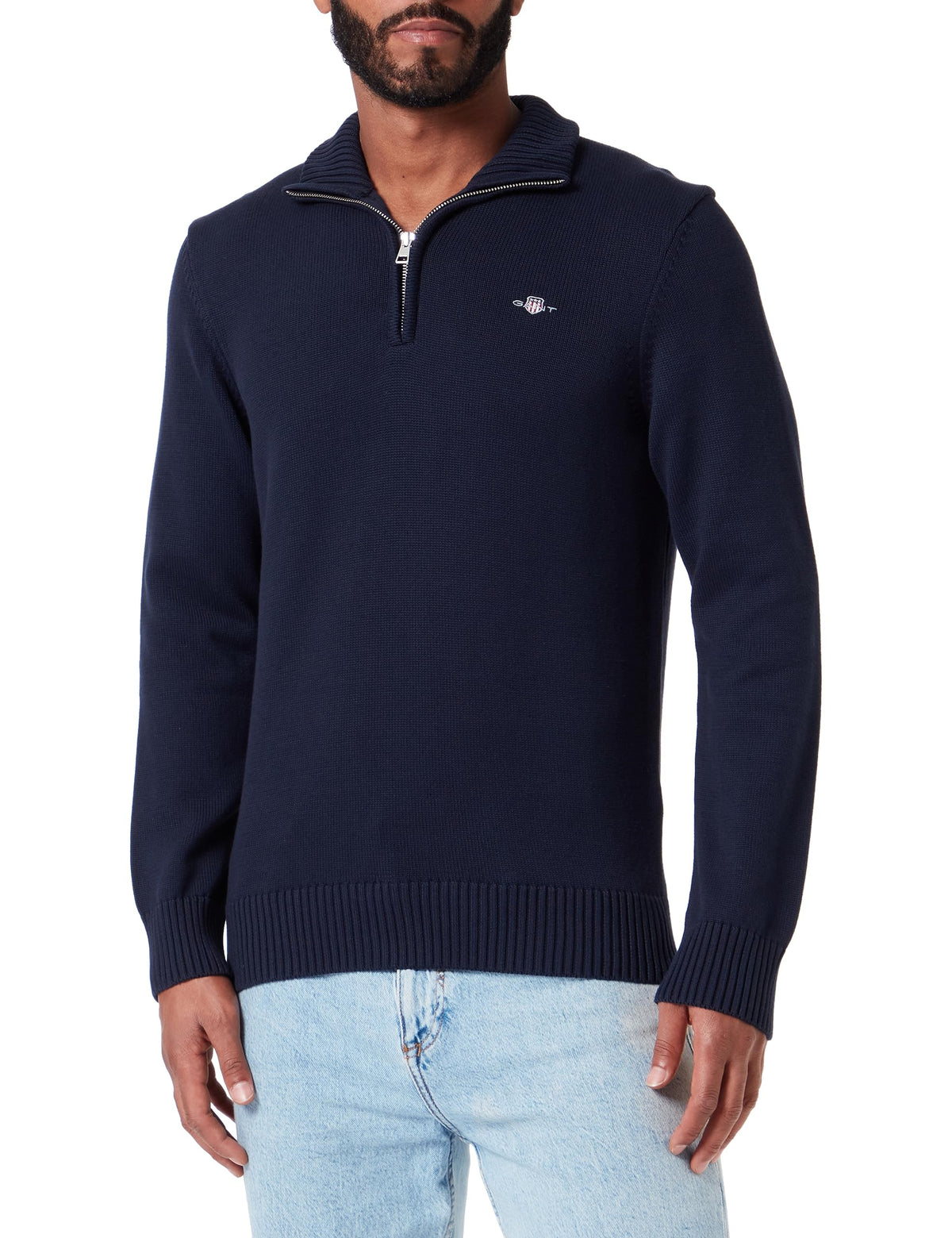 GANT Mens Cotton Half Zip Cream Sweater Navy XXL