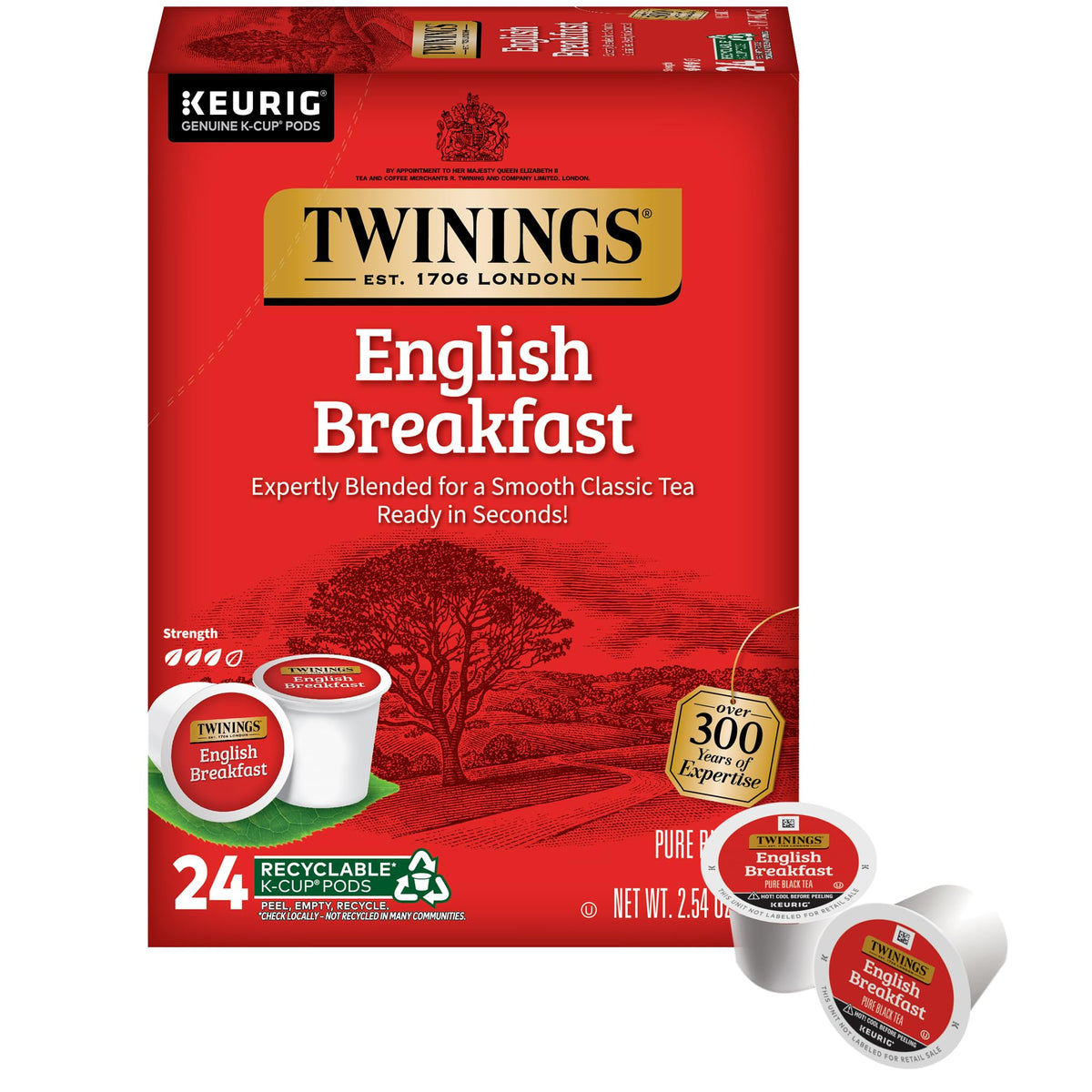 Twinings English Breakfast Tea K-Cup Pods for Keurig, Caffeinated, Smooth, Flavourful, Robust Black Tea, 24 Count (Pack of 1)