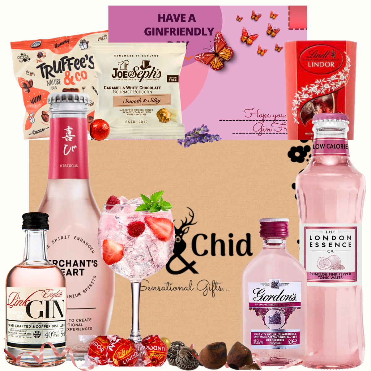 The Pink Gin Gift Set Hampers for Women, Birthday Gin Gifts for her with Chocolate Gifts for Her - The BestFriend Gifts for Women