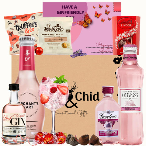 The Pink Gin Gift Set Hampers for Women, Birthday Gin Gifts for her with Chocolate Gifts for Her - The BestFriend Gifts for Women