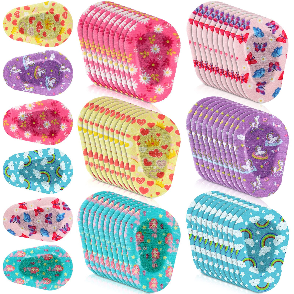 Panelee 60 Pcs Adhesive Eye Patches for Kids Girls Designs Cotton Adhesive Bandages for Girls Toddler, 6 Styles